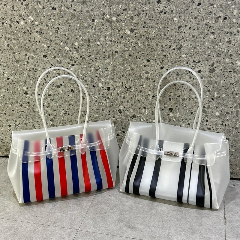 2026 New Korean TPU Striped Transparent Jelly Bag Women Large Capacity Waterproof Shoulder Tote Beach Bag - Image 4