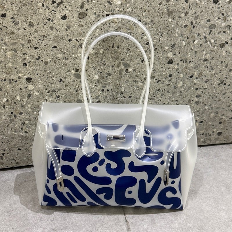 2026 New Korean TPU Striped Transparent Jelly Bag Women Large Capacity Waterproof Shoulder Tote Beach Bag - Image 3