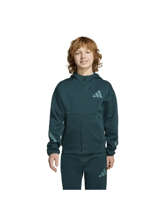 adidas Adidas J Z.N.E.Fz Green Hooded Track Top Track Tops For Kids