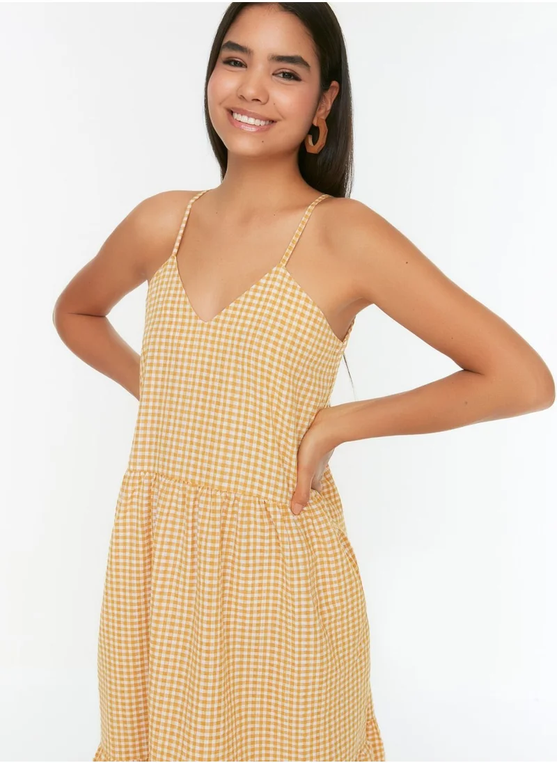 trendyol Pocket Detail Checked Strappy Dress