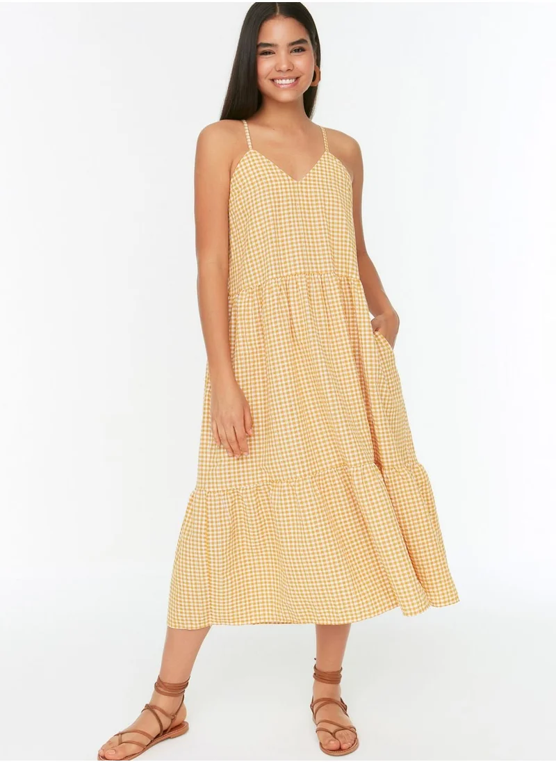 trendyol Pocket Detail Checked Strappy Dress