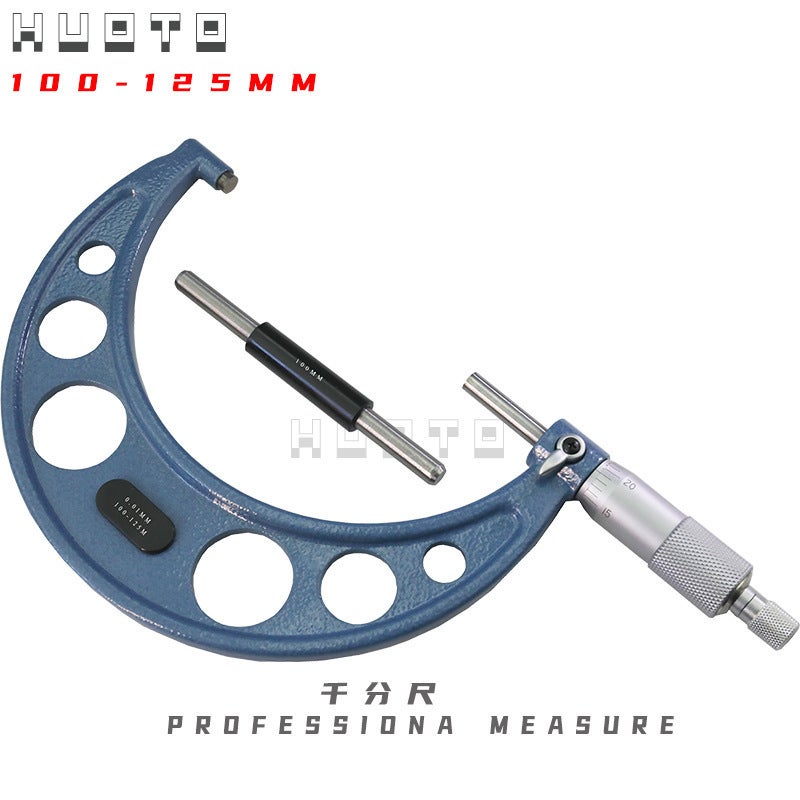 HUOTO 25/50/75/100mm mechanical outside micrometer metric inch system 100-125mm(0.01) Micrometer Metric Blue QFCYK-125 