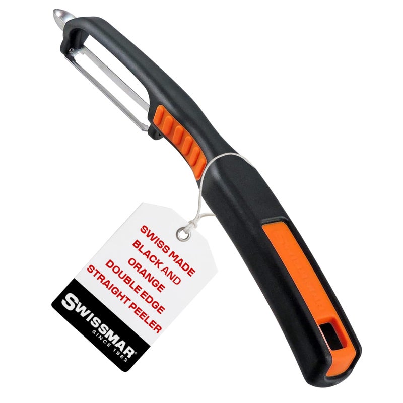 Swissmar Swiss NonSlip Double Edge Straight Peeler EasyGrip Stainless Steel Peeler Versatile Kitchen Tool Ideal for Potato Peeler Veggie Peeler more Black Orange