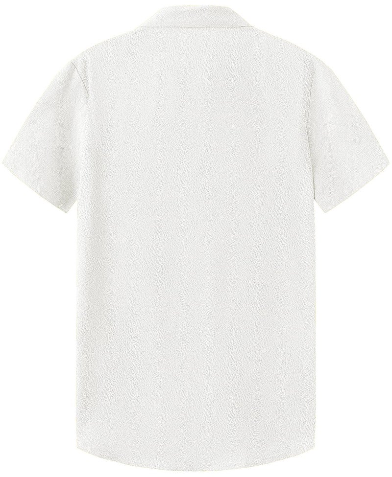KYKU Casual Shirts for Men: Cotton Button Short Sleeve Beach Clothes White L - Image 4
