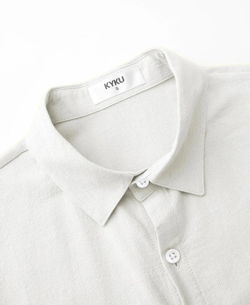 KYKU Casual Shirts for Men: Cotton Button Short Sleeve Beach Clothes White L - Image 5