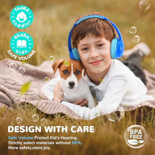 iClever Kids Bluetooth Headphones with LED Lights 43H Playtime TypeC Fast Charging BTH18 Safe Volume 7485dBA Bluetooth53Toddler Headphones Aux Cord for iPadTabletTravelSchool Blue - Image 3