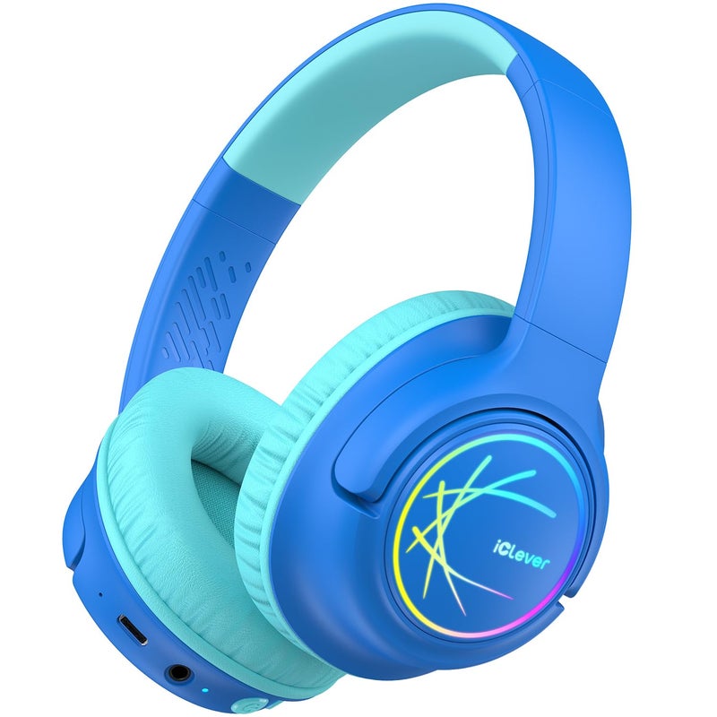 iClever Kids Bluetooth Headphones with LED Lights 43H Playtime TypeC Fast Charging BTH18 Safe Volume 7485dBA Bluetooth53Toddler Headphones Aux Cord for iPadTabletTravelSchool Blue - Image 2
