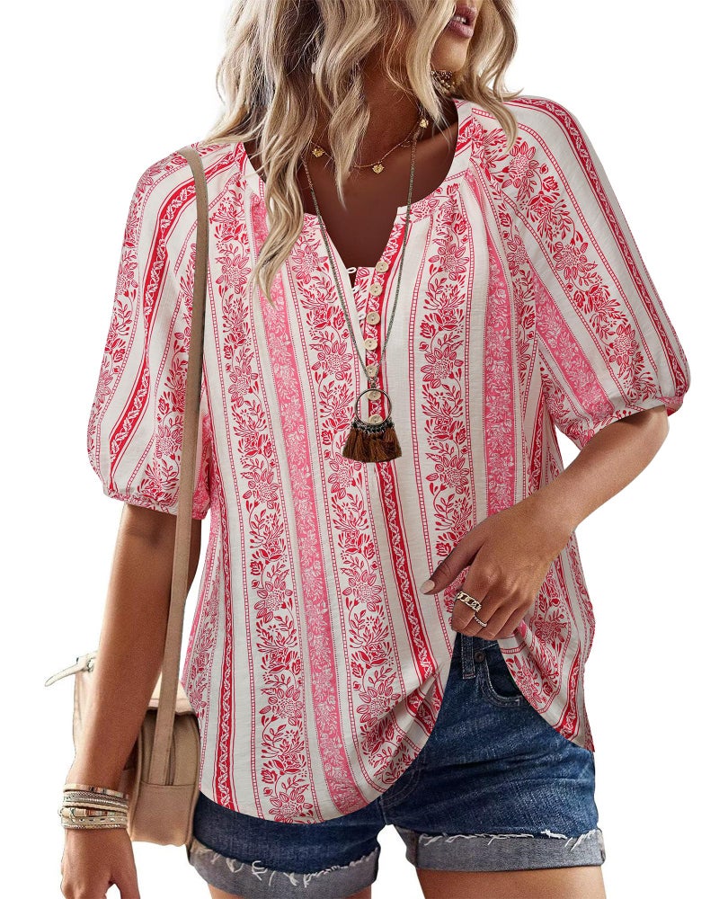 Unixseque Summer Tops for Women 2025: Womens Blouses Floral Print Trendy Casual - Flowy Tops for Women - Vacation Outfits Ladies Business Casual Spring Outfits Peasant Blouses - Image 2