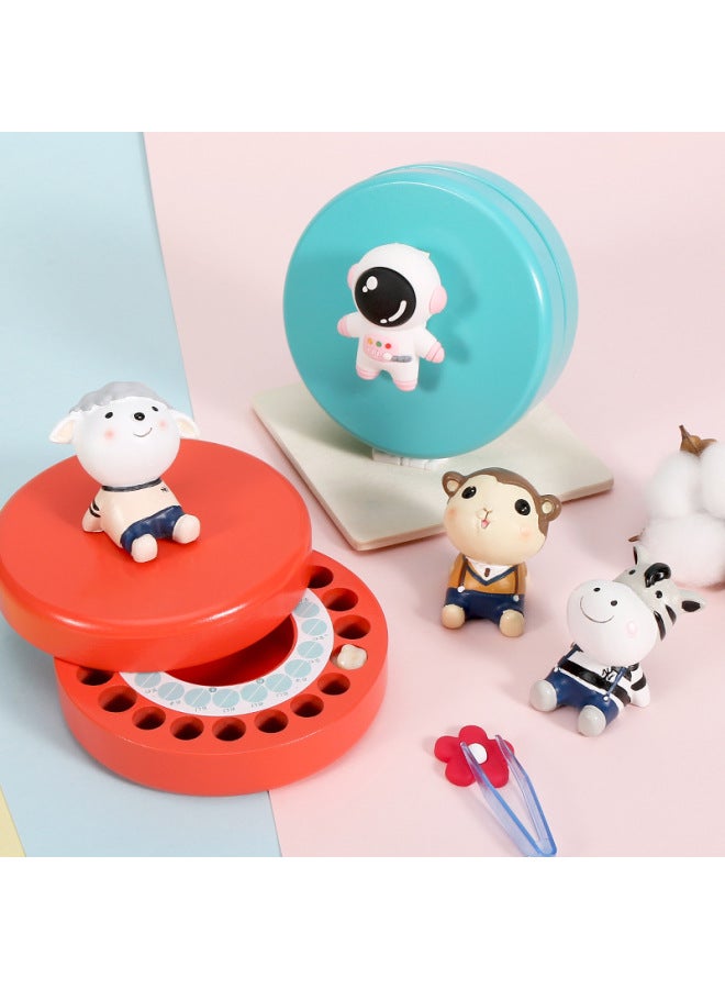 Baby Teeth Commemorative Box Girl's Baby's Teeth Changing Storage Wooden Box Boy's Teeth Dropping Collection Souvenir Gift-Color:Blue Teeth Box-Strap Monkey  - Image 2