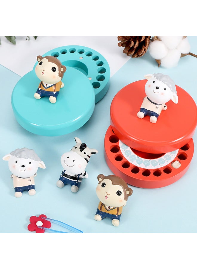 Baby Teeth Commemorative Box Girl's Baby's Teeth Changing Storage Wooden Box Boy's Teeth Dropping Collection Souvenir Gift-Color:Blue Teeth Box-Strap Monkey  - Image 3
