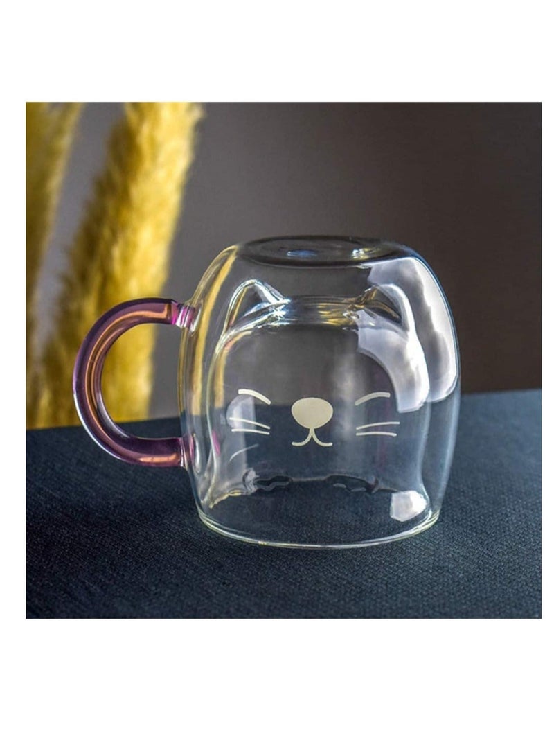 Captaintech Cute Mugs Glass Cups Double Wall Insulated Glass Espresso Cup, Coffee Cup, Tea Cup, Milk Cup, Best gift for Office and Personal Birthday (Purple Cat) - Image 5
