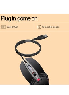 HP M270 Wired Gaming Mouse, 6 Buttons, 2400 DPI, Advanced Optical Engine, Ergonomic, Ergonomic Design - Black  - Image 3