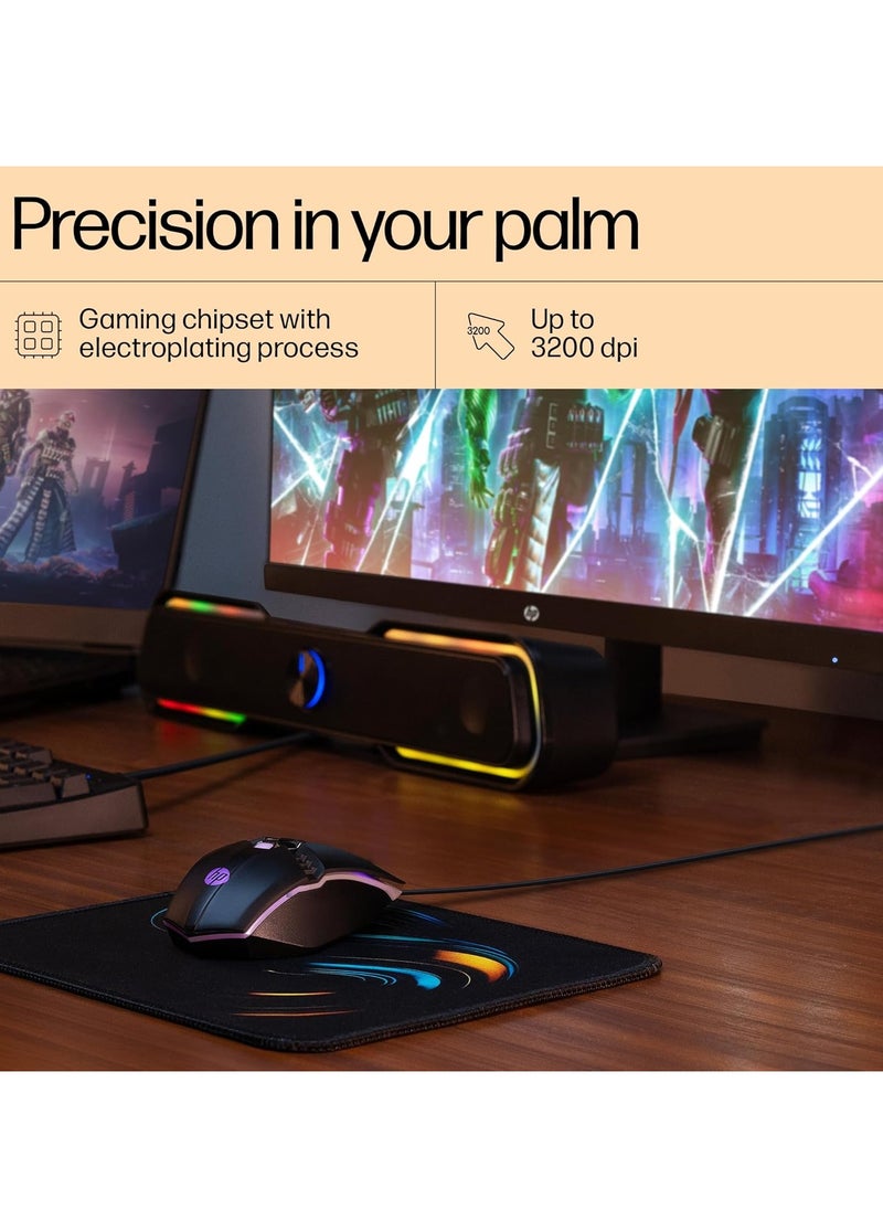 HP - M270 Wired Gaming Mouse, 6 Buttons, 2400 DPI, Advanced Optical Engine, Ergonomic, Ergonomic Design - Black - Image 1
