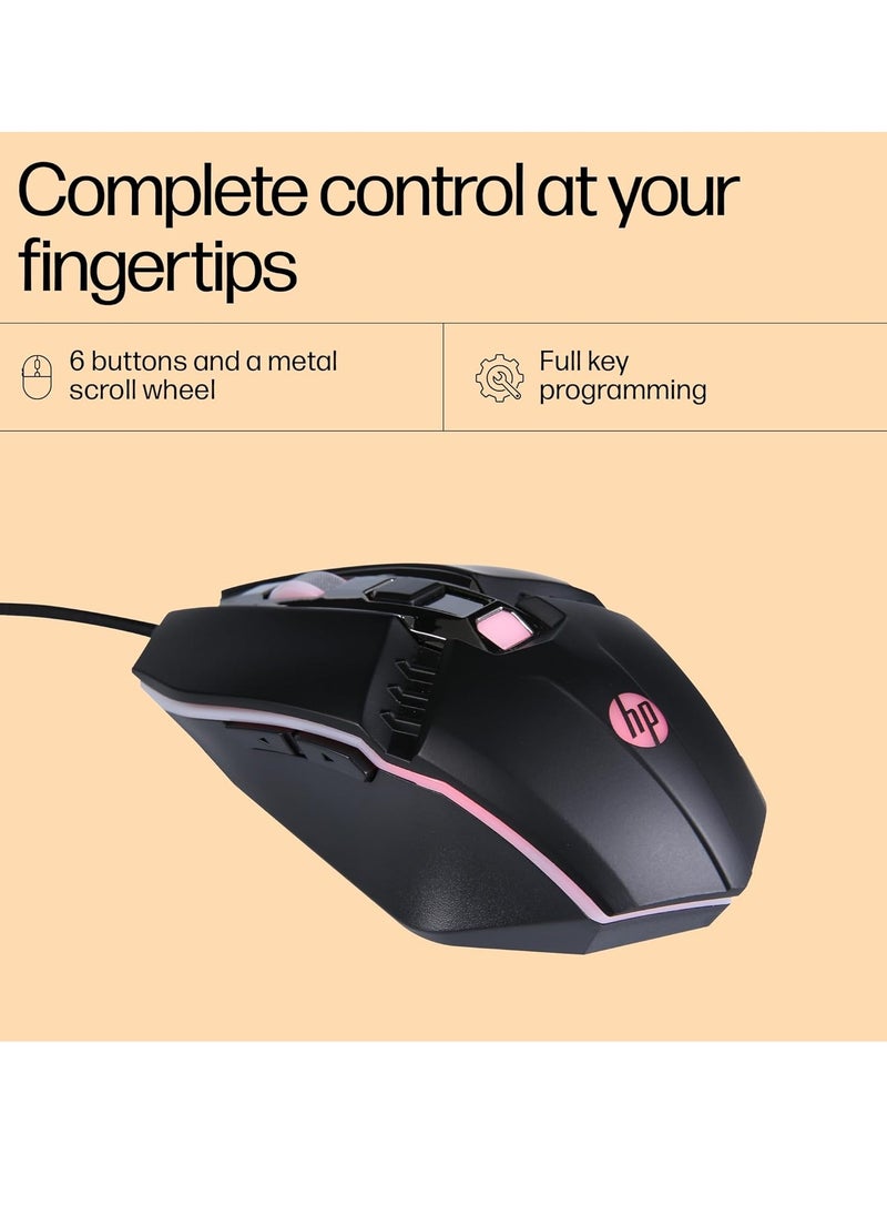 HP - M270 Wired Gaming Mouse, 6 Buttons, 2400 DPI, Advanced Optical Engine, Ergonomic, Ergonomic Design - Black - Image 1