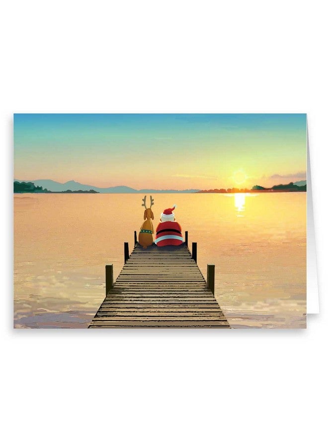 ستون هاوس كوليكشن | بطاقة عيد الميلاد عند غروب الشمس على الرصيف | 18 بطاقة تهنئة بالعيد في صندوق ومغلفات | صنع في الولايات المتحدة | القوارب والشاطئ والبحرية - Image 1