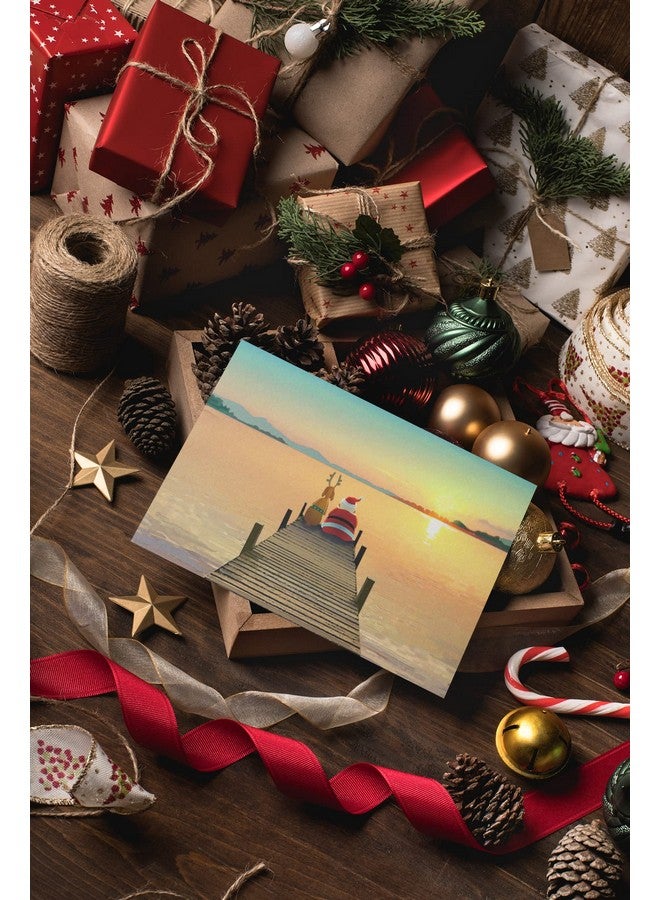 ستون هاوس كوليكشن | بطاقة عيد الميلاد عند غروب الشمس على الرصيف | 18 بطاقة تهنئة بالعيد في صندوق ومغلفات | صنع في الولايات المتحدة | القوارب والشاطئ والبحرية - Image 5
