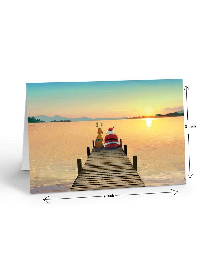 ستون هاوس كوليكشن | بطاقة عيد الميلاد عند غروب الشمس على الرصيف | 18 بطاقة تهنئة بالعيد في صندوق ومغلفات | صنع في الولايات المتحدة | القوارب والشاطئ والبحرية - Image 4