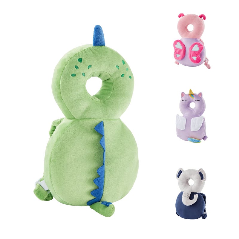 KingCheer Baby Back Potection Toddler Safety Protector Cushion Pad Toddler Backpack for Crawling Walking Adjustable Toddlers Back Safety Pad for Boys and Girls(Green Dinosaur) - Image 1