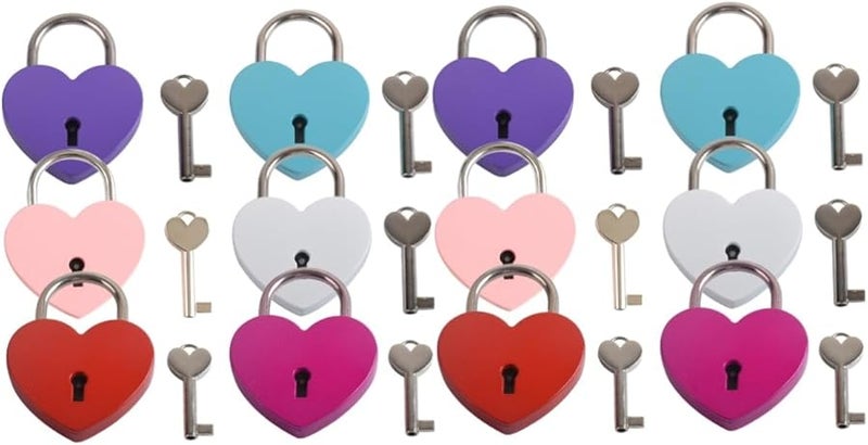 Mikikit 12 قطعة من أقفال القلب المعدنية مع مفاتيح لمذكرات صندوق المجوهرات - Image 1