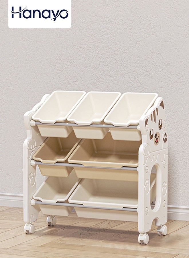 Hanayo Toys Organizer Kids Toy Storage Organizer 7 Storage Bins Extra Large Capacity Best Toy Organizer with Wheels Multifunctional Toy Box and Storage Rack Nursery and Kids Room Boys Girls(Beige) - Image 1