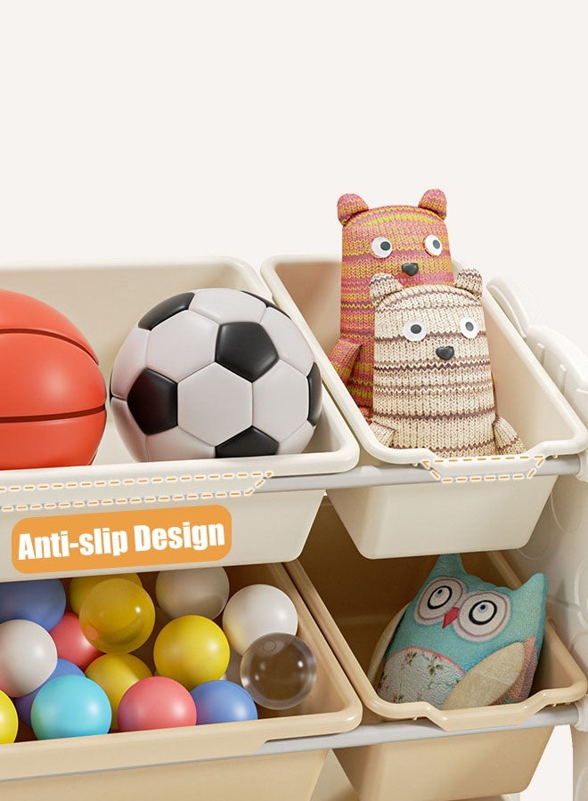 Hanayo Toys Organizer Kids Toy Storage Organizer 7 Storage Bins Extra Large Capacity Best Toy Organizer with Wheels Multifunctional Toy Box and Storage Rack Nursery and Kids Room Boys Girls(Beige) - Image 4