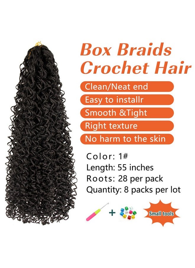 MODERN QUEEN - 8Packs 55 Inch Wavy Small Box Braids Crochet Hair Knot S Curl Curly Zizi Braids Long Synthetic Hand Crochet Braids 28 Strands/Pack Wave Crochet Box Braid Hair Extensions For Women Black Color (1) - Image 1
