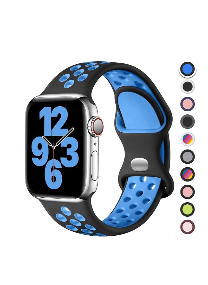 Generic - Sport Strap Compatible with Apple Watch Straps 42mm 44mm 45mm Breathable Silicone Double Hole Ring Snap Buckle Replacement Band for Women, for iWatch Strap Series 8 7 6 5 4 3 SE - Image 1