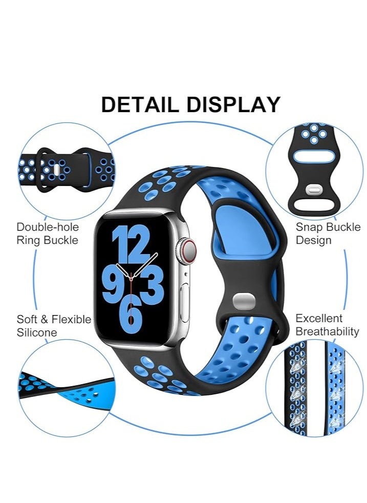 Generic - Sport Strap Compatible with Apple Watch Straps 42mm 44mm 45mm Breathable Silicone Double Hole Ring Snap Buckle Replacement Band for Women, for iWatch Strap Series 8 7 6 5 4 3 SE - Image 1