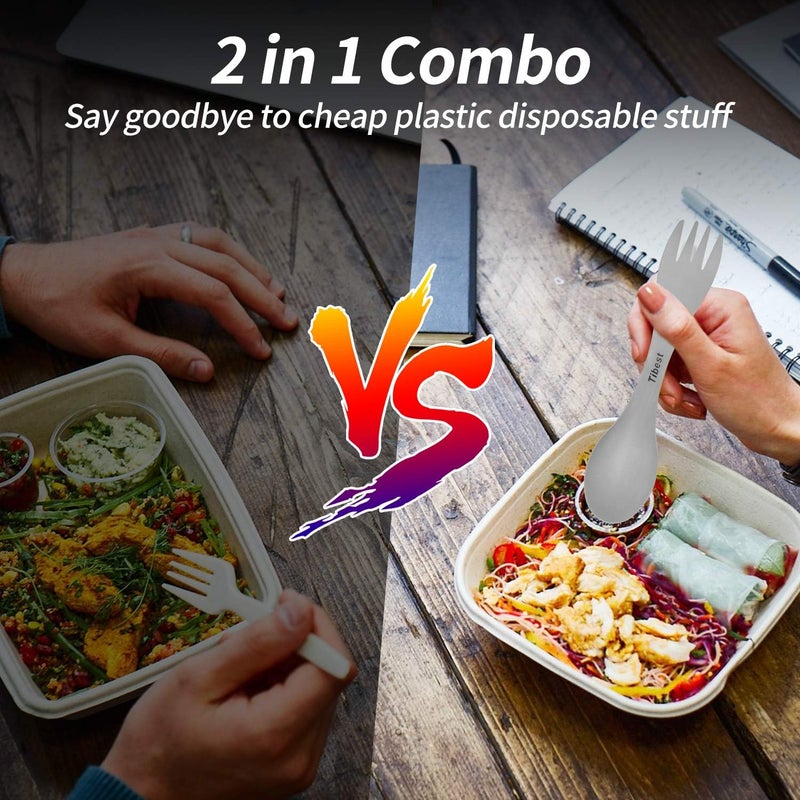 Tibest 2 in 1 Titanium Spoon and Fork Combo Backpacking Utensils Lightweight Eco-Friendly Spork for Camping Backpacking Hiking Travel etc (2 Pack) - Image 4