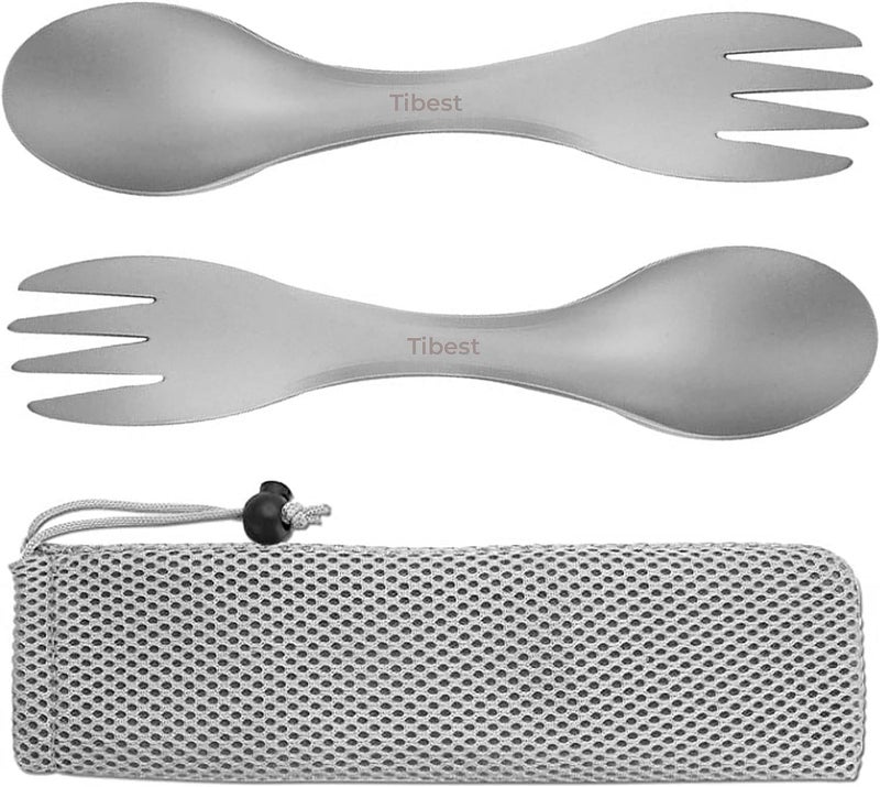 Tibest 2 in 1 Titanium Spoon and Fork Combo Backpacking Utensils Lightweight Eco-Friendly Spork for Camping Backpacking Hiking Travel etc (2 Pack) - Image 1