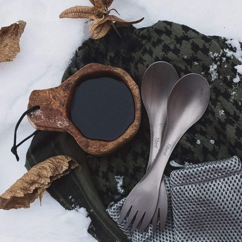 Tibest 2 in 1 Titanium Spoon and Fork Combo Backpacking Utensils Lightweight Eco-Friendly Spork for Camping Backpacking Hiking Travel etc (2 Pack) - Image 3