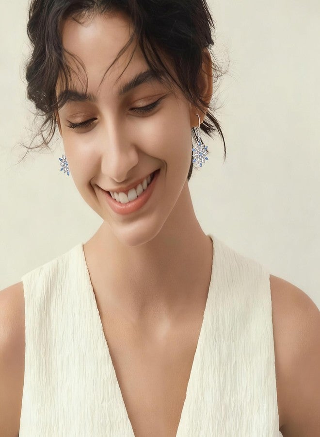 FJ Snowflake Earrings for Women 925 Sterling Silver Aquamarine Dangle Drop Earrings Winter Frozen Christmas Jewelry - Image 2