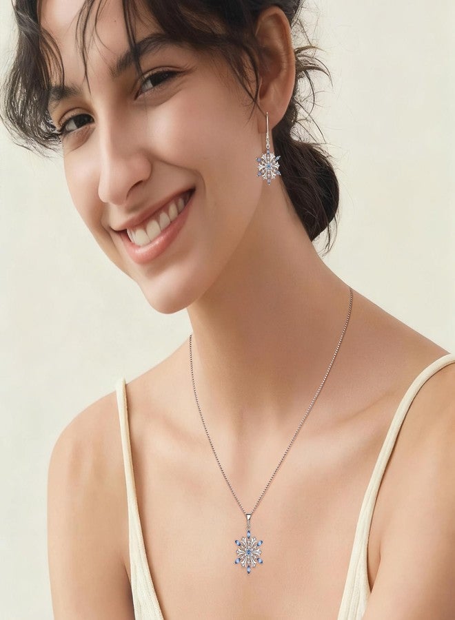 FJ Snowflake Earrings for Women 925 Sterling Silver Aquamarine Dangle Drop Earrings Winter Frozen Christmas Jewelry - Image 3