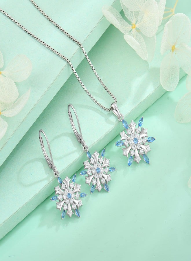 FJ Snowflake Earrings for Women 925 Sterling Silver Aquamarine Dangle Drop Earrings Winter Frozen Christmas Jewelry - Image 5