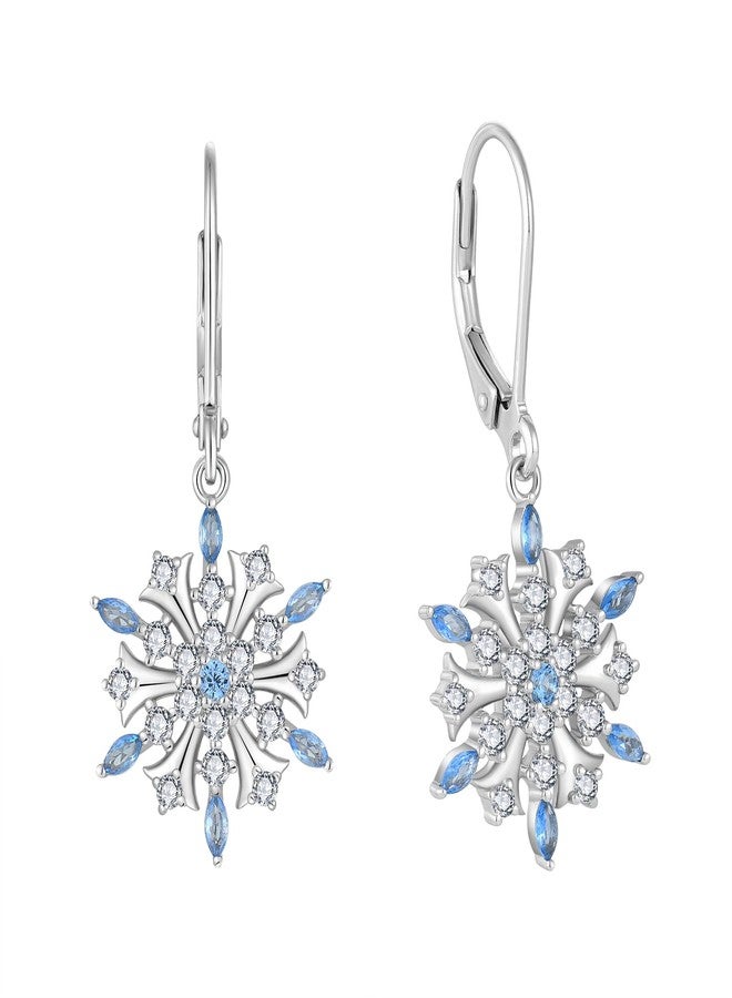 FJ Snowflake Earrings for Women 925 Sterling Silver Aquamarine Dangle Drop Earrings Winter Frozen Christmas Jewelry - Image 1