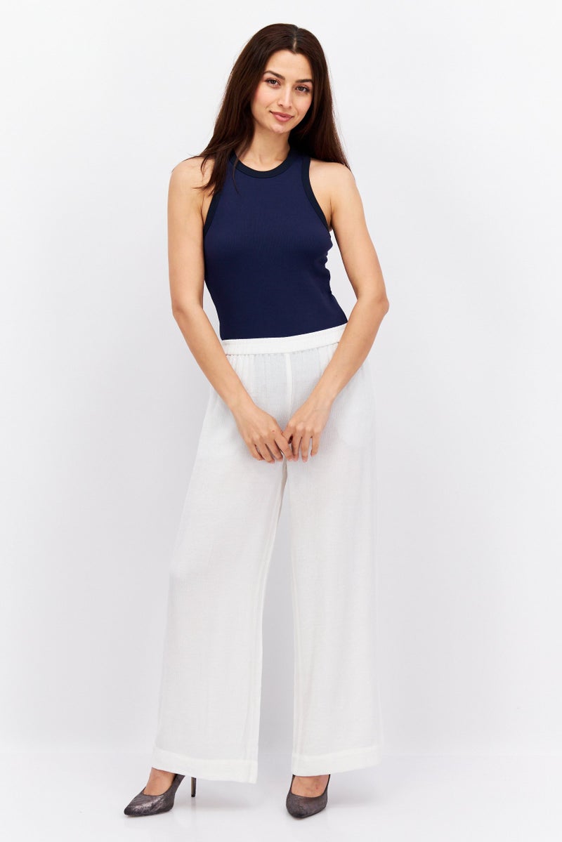 ESPRIT سروال نسائي واسع الساقين بتصميم منقوش، أبيض - Image 4