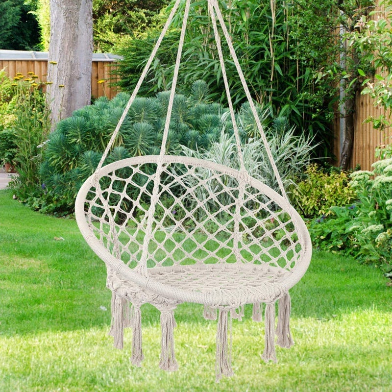 DD FC Hammock Chair Macrame Swing -Hanging Cotton Rope Hammock Swing Chair for Indoor and Outdoor Use,Handmade Knitted Cotton Rope Hanging Chair(White) - Image 4