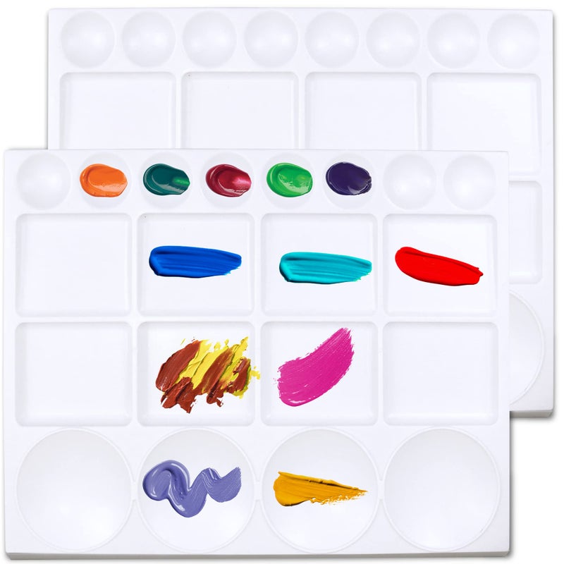 DUGATO Large Paint Palette Trays 2 Pack 10x13  20Well Plastic Mixing Palettes for Acrylic Oil Watercolor  Gouache Paints  Artist Supplies