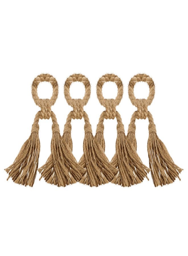 سارو لايف ستايل حلقة منديل بشرابة من الجوت الطبيعي، قطر 1 بوصة × طول 7.5 بوصة - Image 1