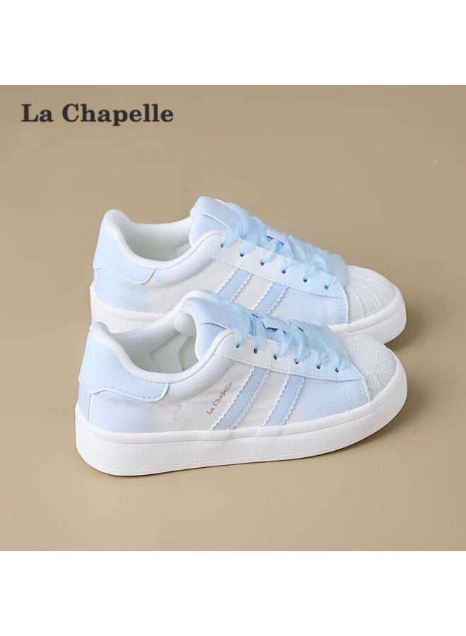 La Chapelle Women's Shell Toe White Sneakers Autumn Winter New Casual Lightweight Trainer Shoes White Blue 36