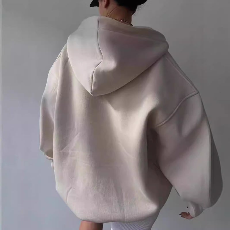 2024 New Autumn Winter Hoodie Womens Fleece Loose Sweatshirt Off-white