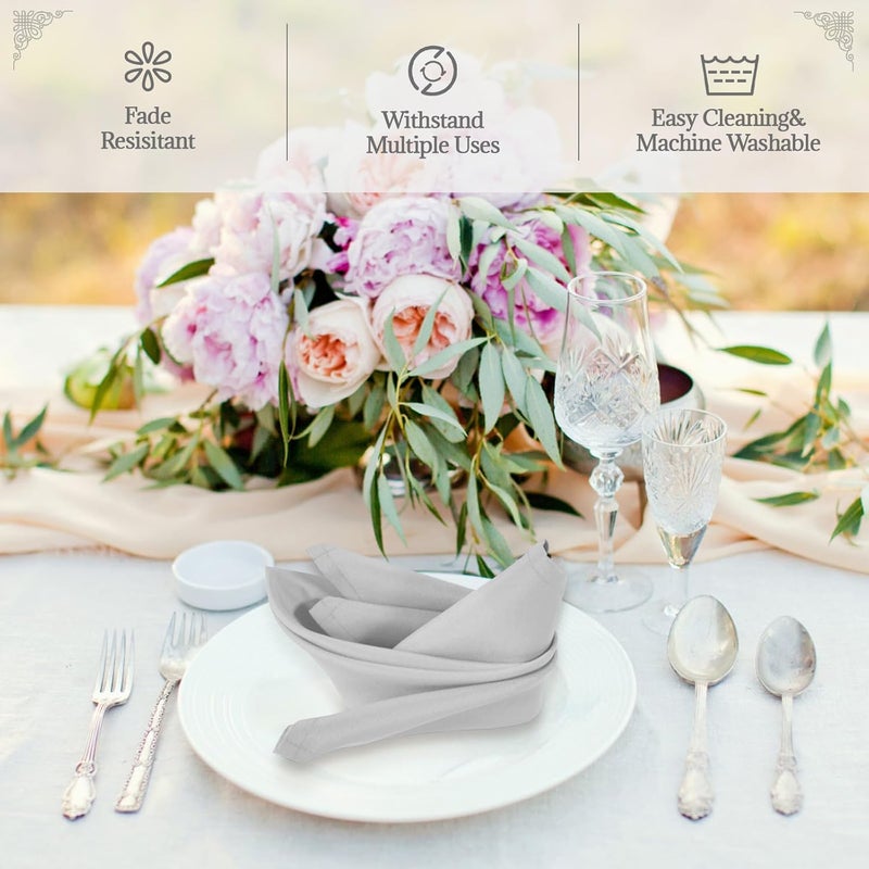 PLOYMONO Silver Heavy Duty Cloth Napkins  17 x 17 Inch Solid Washable Polyester Dinner Napkins  Set of 8 Napkins with Hemmed Edges  Great for Weddings Parties Banquets Dinner  More - Image 2