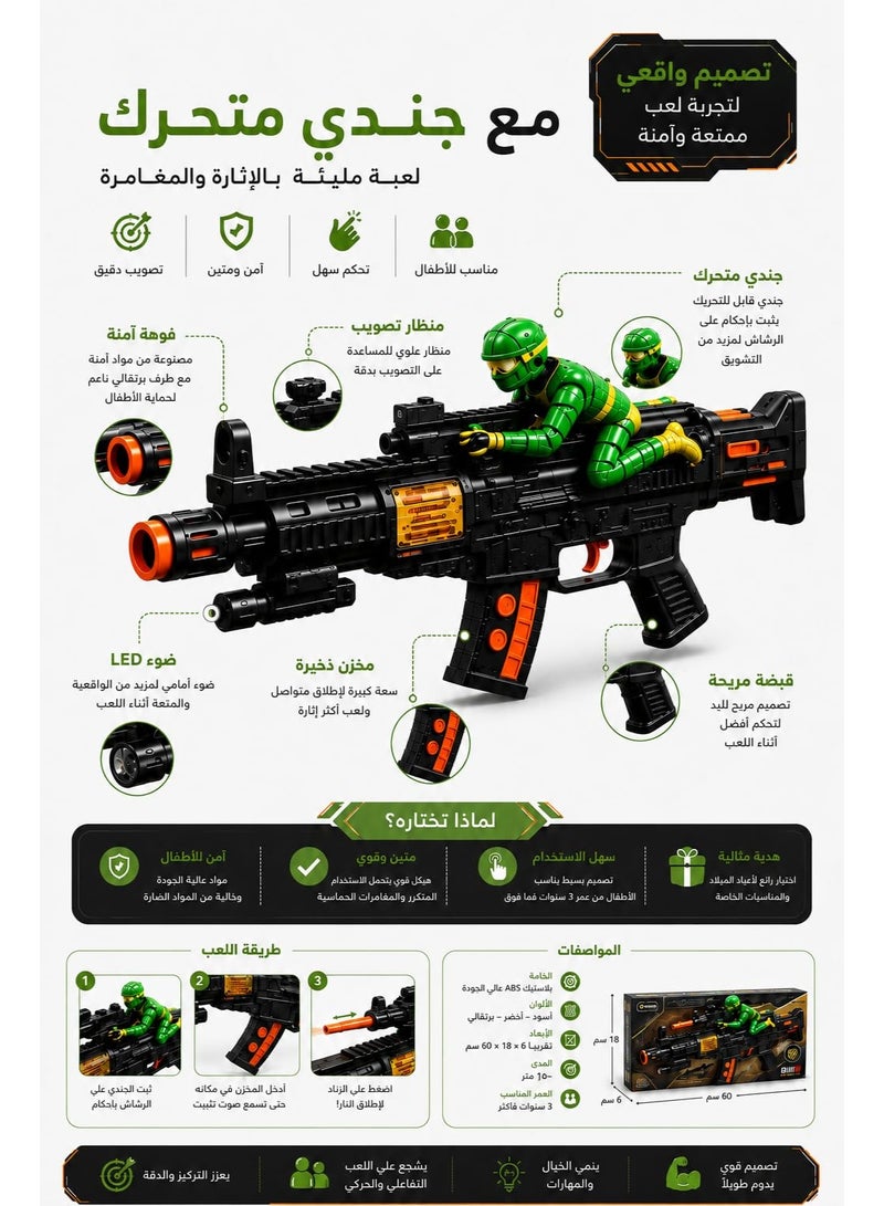 vGRASSP Entertainment Toy Launcher with Sound, LED Light & Steam Effect, Military Style Toy Blaster with Action Figure, Realistic Design, Safe Play Toy for Kids, Black, 36 × 23 × 2 cm, Perfect Birthday & Holiday Gift - Image 3