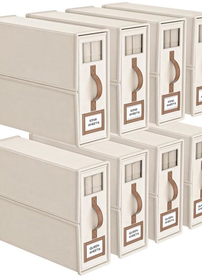 BigPonPon 8 Pack Bed Sheets Organizers and Storage (King Size), Foldable Organizer With Handle for Linen Closet, Bedding Storage for Sheets, Duvet Cover (Beige) - Image 1