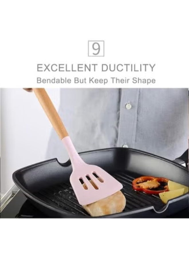 تايجر 12-Piece Silicone Cooking Utensil Set with Wooden Handles | Heat-Resistant, BPA-Free Kitchen Tools | Non-Stick Safe, Dishwasher Safe Spatula, Spoon, Turner, Ladle & More for Home & Professional Use - Image 5