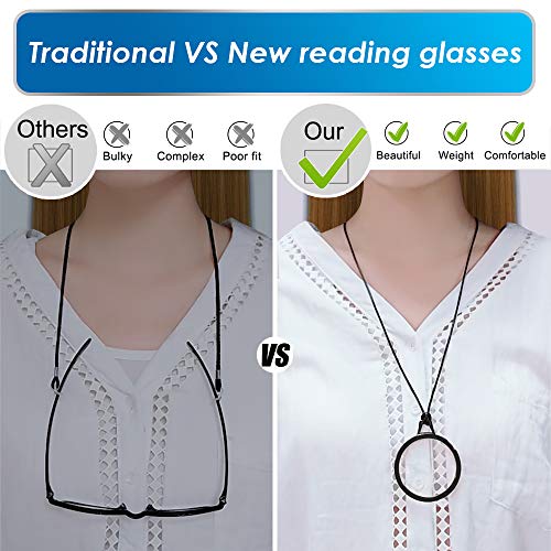 TERAISE Reading Glasses Necklace Readers for Women Anti-loss Lightweight Eyeglasses Portable Monocle Glasses with Exquisite Case(Black-2.0X) - Image 4