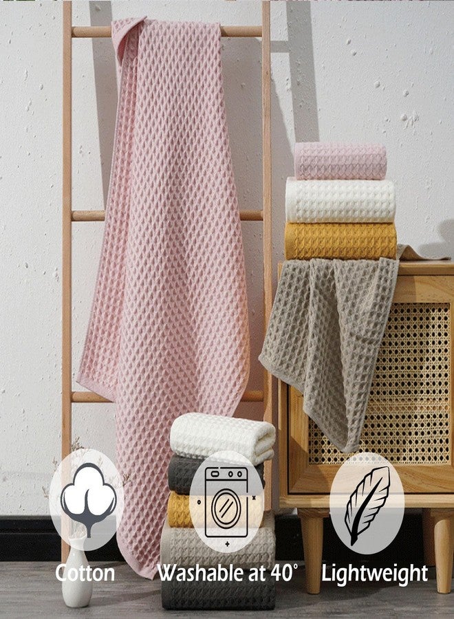 SK Studio 6 Piece Bath Towel Set, Cotton Hotel Large Waffle Towels Absorbent Quick Dry - 2 Bath, 2 Hand, 2 Washcloths for Spa Pink Bathroom - Image 3