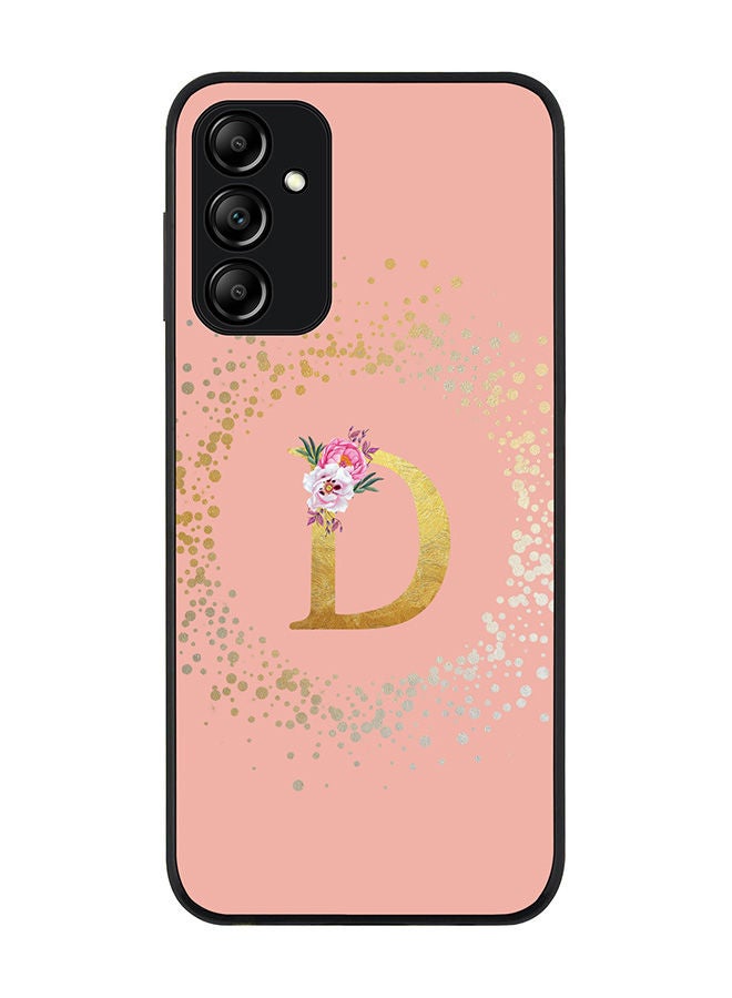 Stylizedd Rugged Black edge case for Samsung Galaxy M14 5G Slim fit Soft Case Flexible Rubber Edges Anti Drop TPU Cover -  Custom Monogram Initial Letter Floral Pattern Alphabet - D  (Rose Pink ) - Image 1