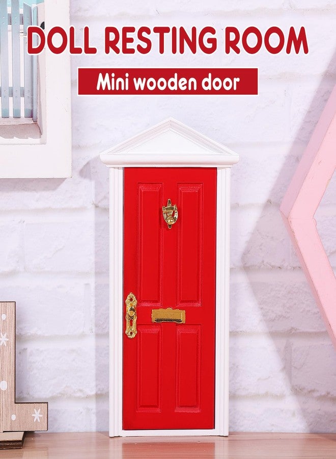 Yardwe 1pc Mini Wooden Door Miniature Wooden Door Furniture Model Fairy Door Opening with Accessories/Tooth Fairy Door for Fairy Tale Education Learning Toy Pretend Playset (Red) - Image 2