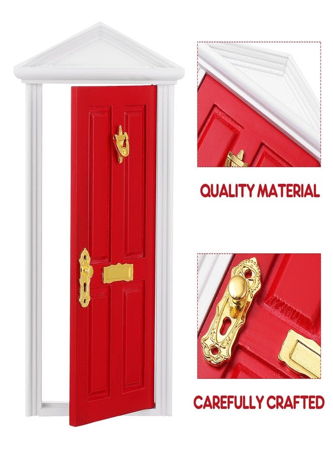 Yardwe 1pc Mini Wooden Door Miniature Wooden Door Furniture Model Fairy Door Opening with Accessories/Tooth Fairy Door for Fairy Tale Education Learning Toy Pretend Playset (Red) - Image 5